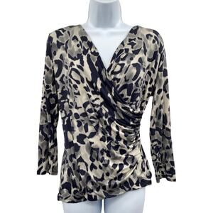 Max Mara XL leopard faux wrap long sleeve blouse
